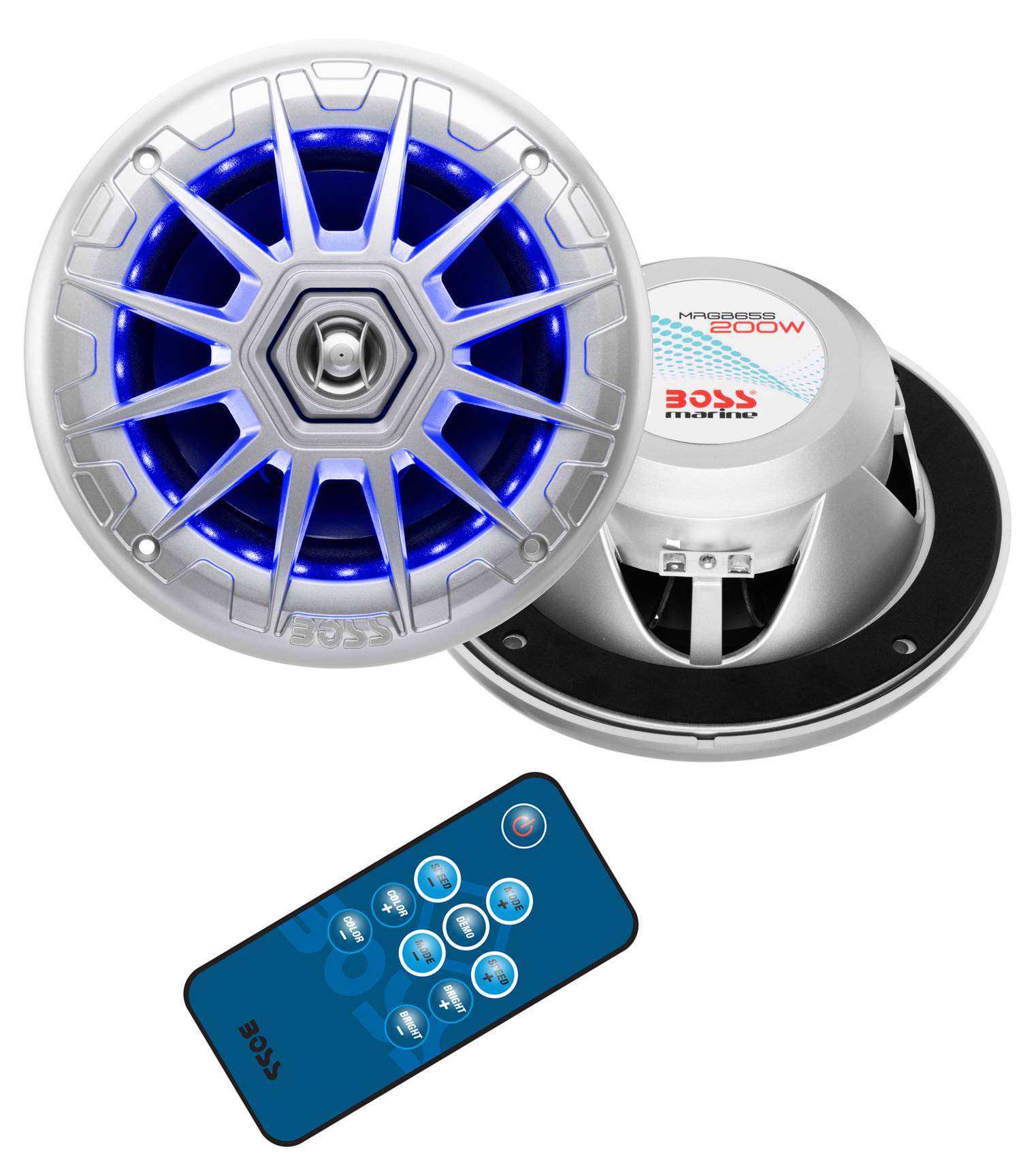 BOSS Audio MRGB65 6.5" 200W Boat Marine RGB LED Light Speakers Silver (1 Pair)