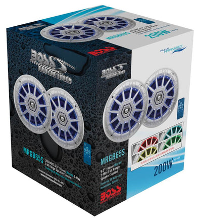 BOSS Audio MRGB65 6.5" 200W Boat Marine RGB LED Light Speakers Silver (1 Pair)