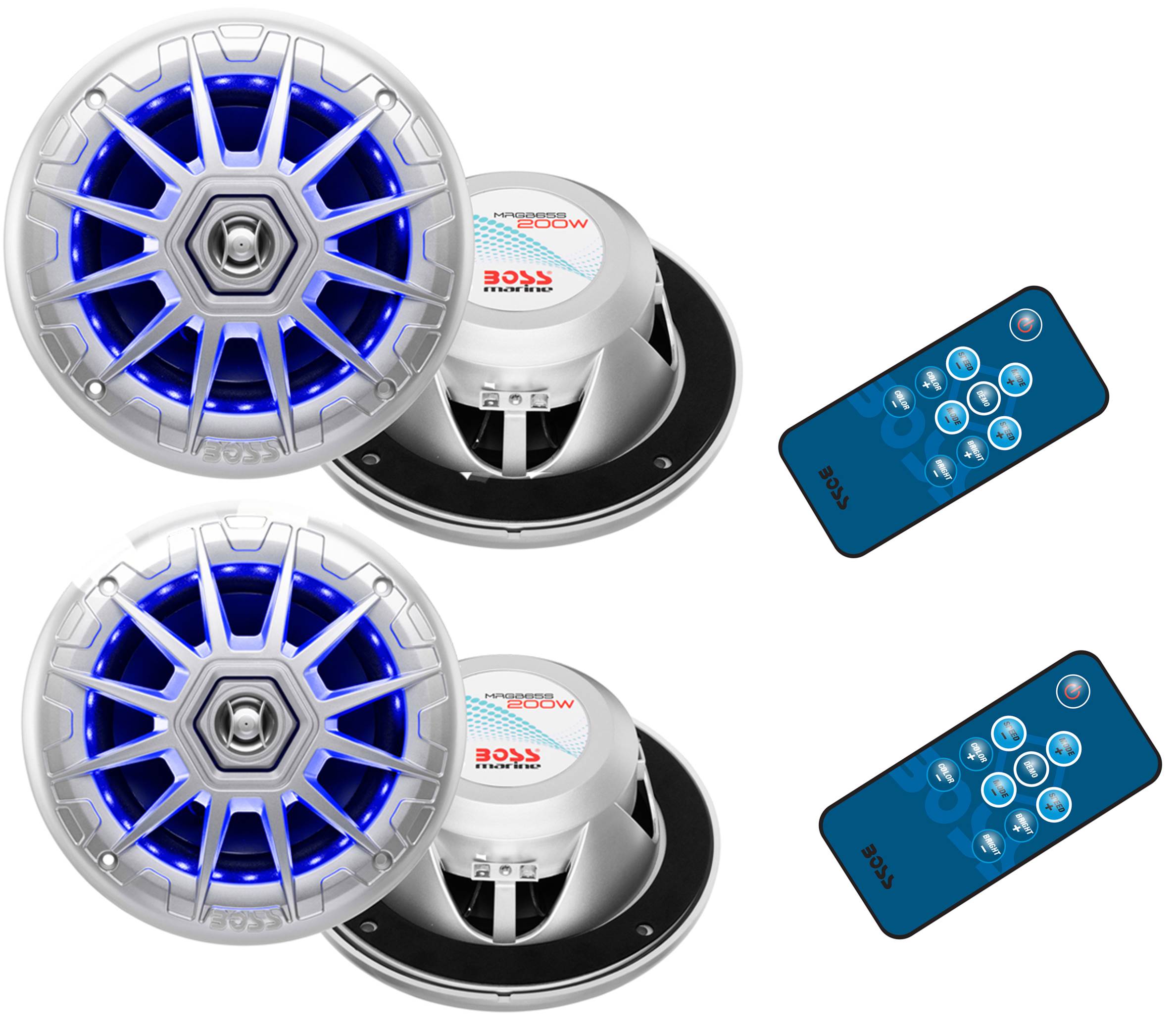 4) BOSS Audio MRGB65 6.5" 400W Boat Marine RGB LED Light Speakers Silver 2 Pairs
