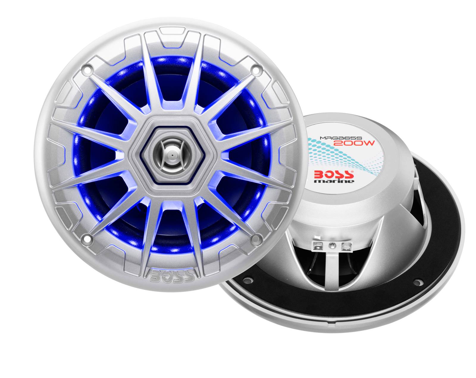 4) BOSS Audio MRGB65 6.5" 400W Boat Marine RGB LED Light Speakers Silver 2 Pairs