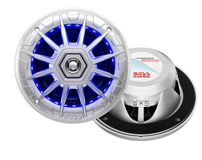 4) BOSS Audio MRGB65 6.5" 400W Boat Marine RGB LED Light Speakers Silver 2 Pairs