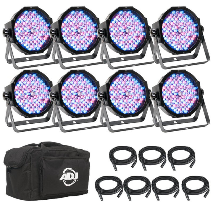 American DJ ADJ Mega Flat Pak 8 Plus LED Mega Par Profile System w/ Bag + Cables