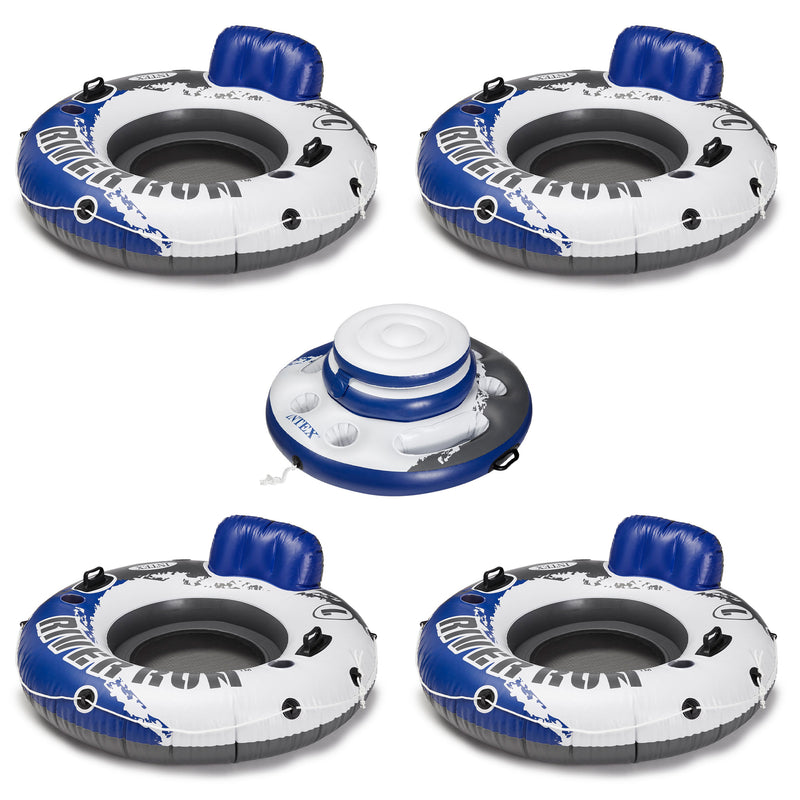 Intex River Run Inflatable Floating Water Tube (4 Pack) with Mega Chill Cooler
