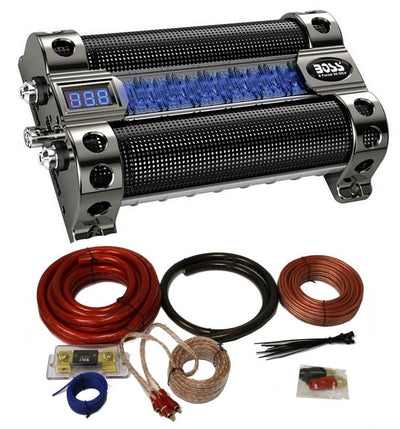 BOSS Audio CAP8 8 Farad LED Digital Car Power Capacitor Cap + 0 Gauge Wiring Kit