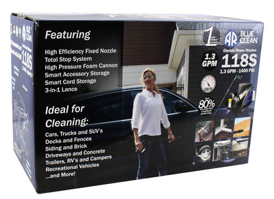 AR Blue Clean 1400 PSI 1.3 GPM Electric Pressure Power Washer (Open Box)