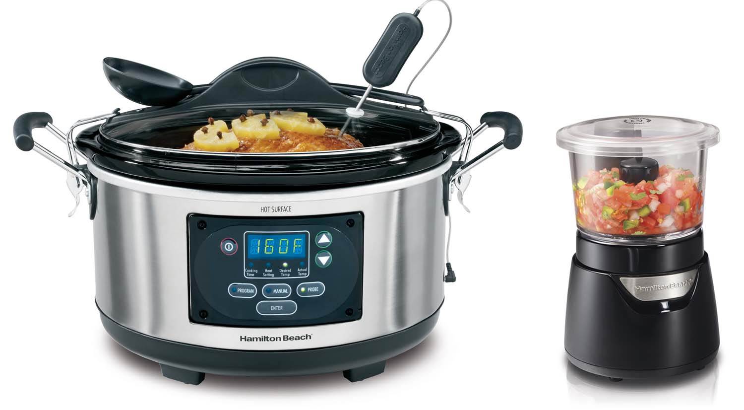 Hamilton Beach Chop & Cook Bundle w/6 Quart Digital Slow Cooker & 3 Cup Chopper