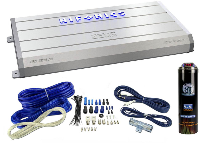 Hifonics Zeus ZRX3216.1D 3200W RMS Amp Class D Amplifier + Wiring + Capacitor