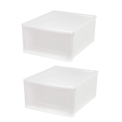 IRIS Medium 32 Qt Stackable Pull Out Plastic Drawer, White (2 Pack) (Open Box)