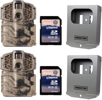 Moultrie Game Spy A-7i No Glow Game Cameras + Security Boxes + SD Cards, Pair