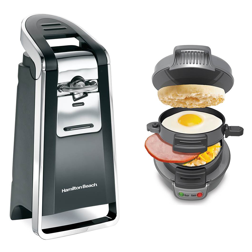 Hamilton Beach Smooth Touch Electric Can Opener + Press Breakfast Sandwich Maker