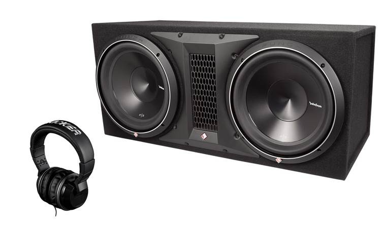Rockford Fosgate P3-2X12 12" 2400 Watt Subwoofer Sub Enclosure + Free Headphones