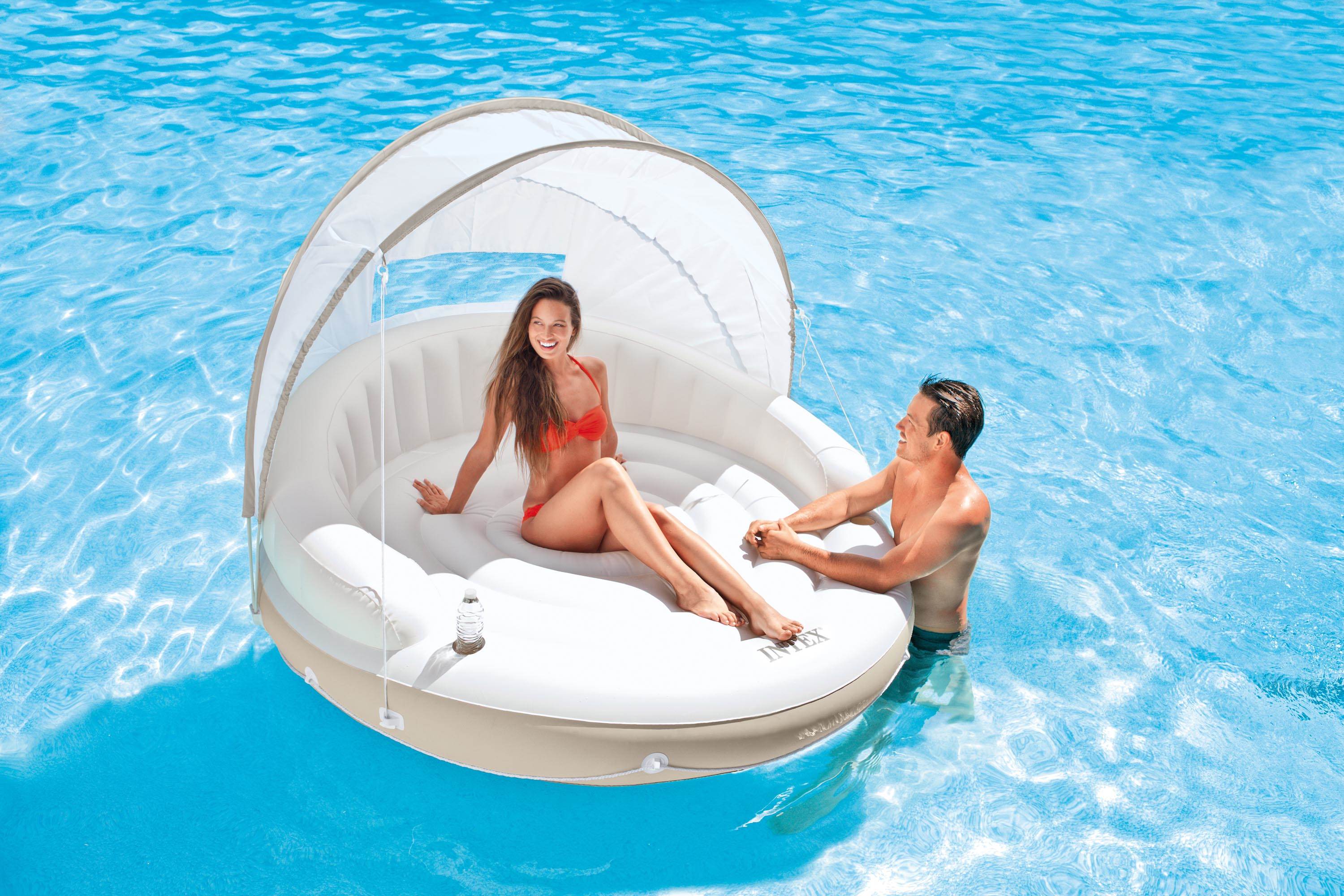 Intex Canopy Island 78" X 59" Inflatable Water Lounge Raft with Air Pump