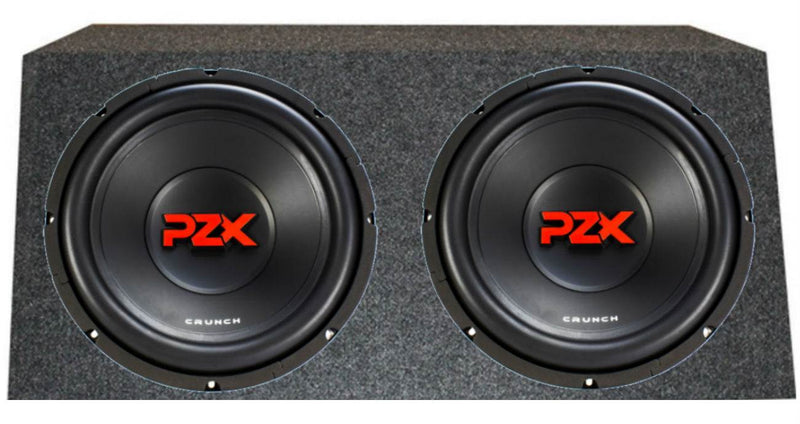 2) CRUNCH PZX12D4 12" 1200W Car Audio 4 Ohm DVC Subwoofers + Sealed Angled Box