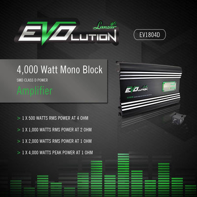 NEW Lanzar EV1804D 4000 Watt Mono Block Amp 1 Ohm SMD Class D Power Amplifer