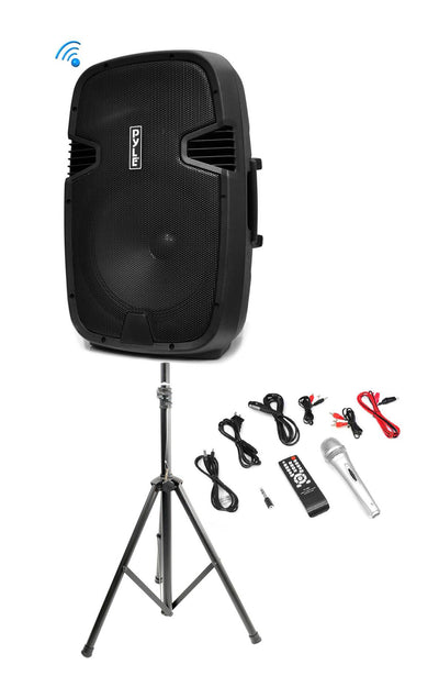 Pyle PPHP152BMU 1000 Watt 15 Inch Bluetooth  Active PA DJ Speaker System + Stand