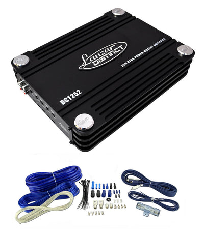 NEW Lanzar DCT252 3000 Watt Amp 2 Channel Car Audio Amplifier + 4 Ga Wiring Kit