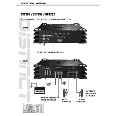 NEW Lanzar DCT252 3000 Watt Amp 2 Channel Car Audio Amplifier + 4 Ga Wiring Kit