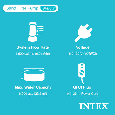 Intex 14 Inch Krystal Clear Pool Saltwater System Sand Filter Pump (For Parts) - VMInnovations