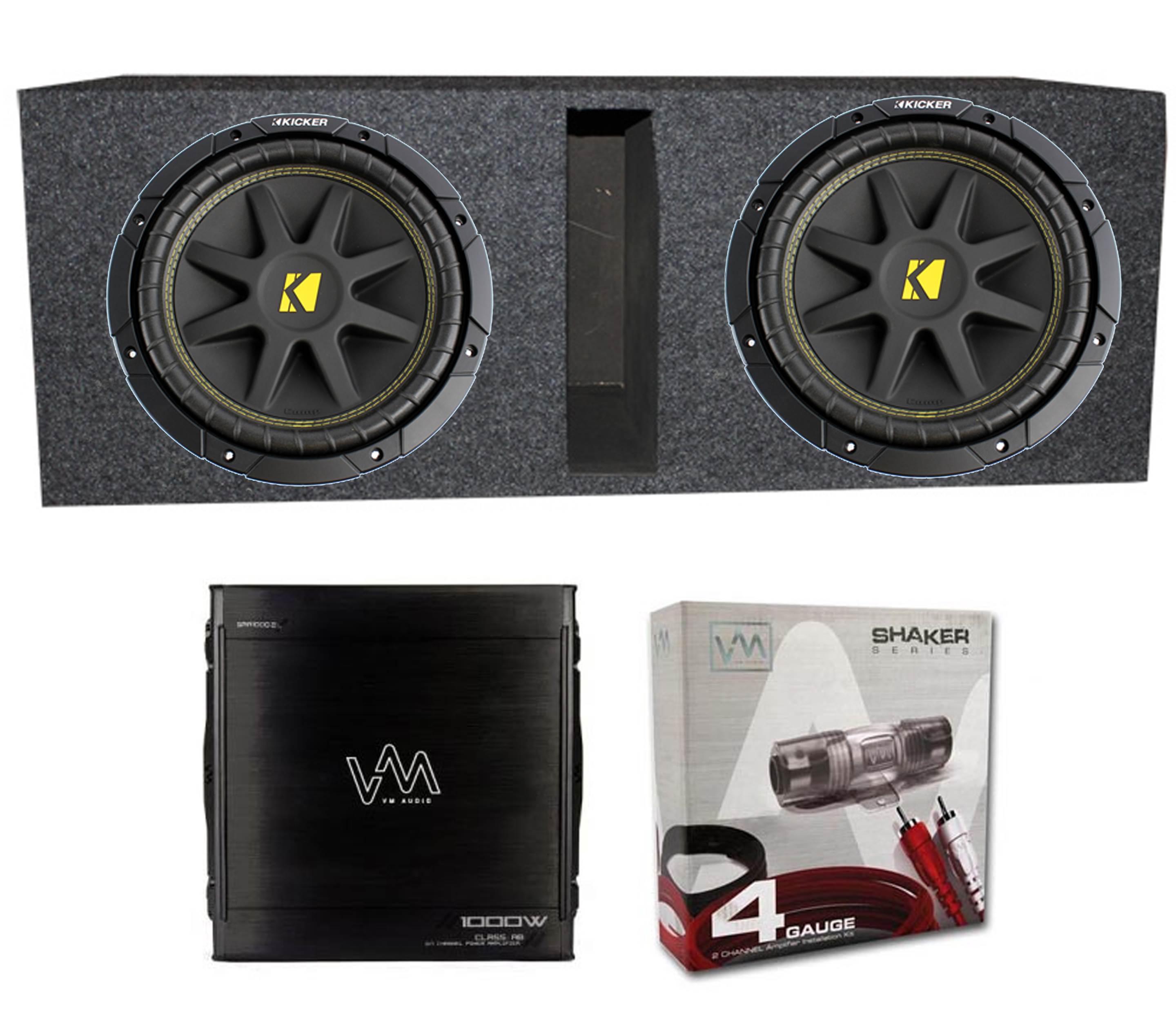 2) Kicker 10C104 10" 600W 4 Ohm Car Subwoofers+ Box + 1000W Amplifier + Amp Kit