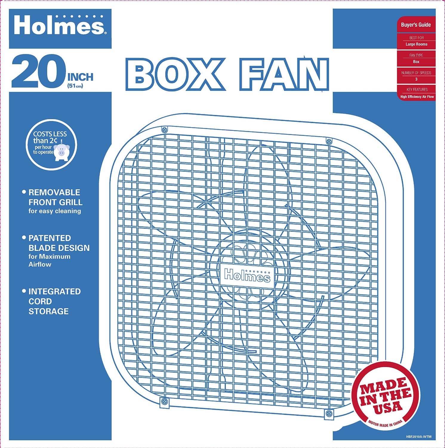 Holmes HABF20 20 Inch 3 Speed Durable Air Circulator Metal Box Fan - Blue