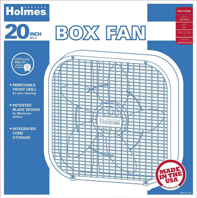 Holmes HABF20 20 Inch 3 Speed Durable Air Circulator Metal Box Fan - Blue