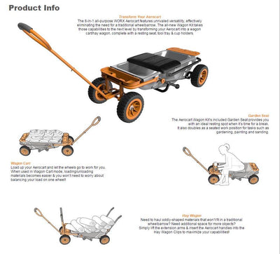 WORX WG050 Aerocart 8-in-1 Multifunction Wheelbarrow Cart with WA0228 Wagon Kit