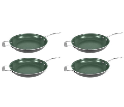 (4) Telebrands Orgreenic 12" Ceramic Non-Stick Kitchen Cookware Frying Pan Pots