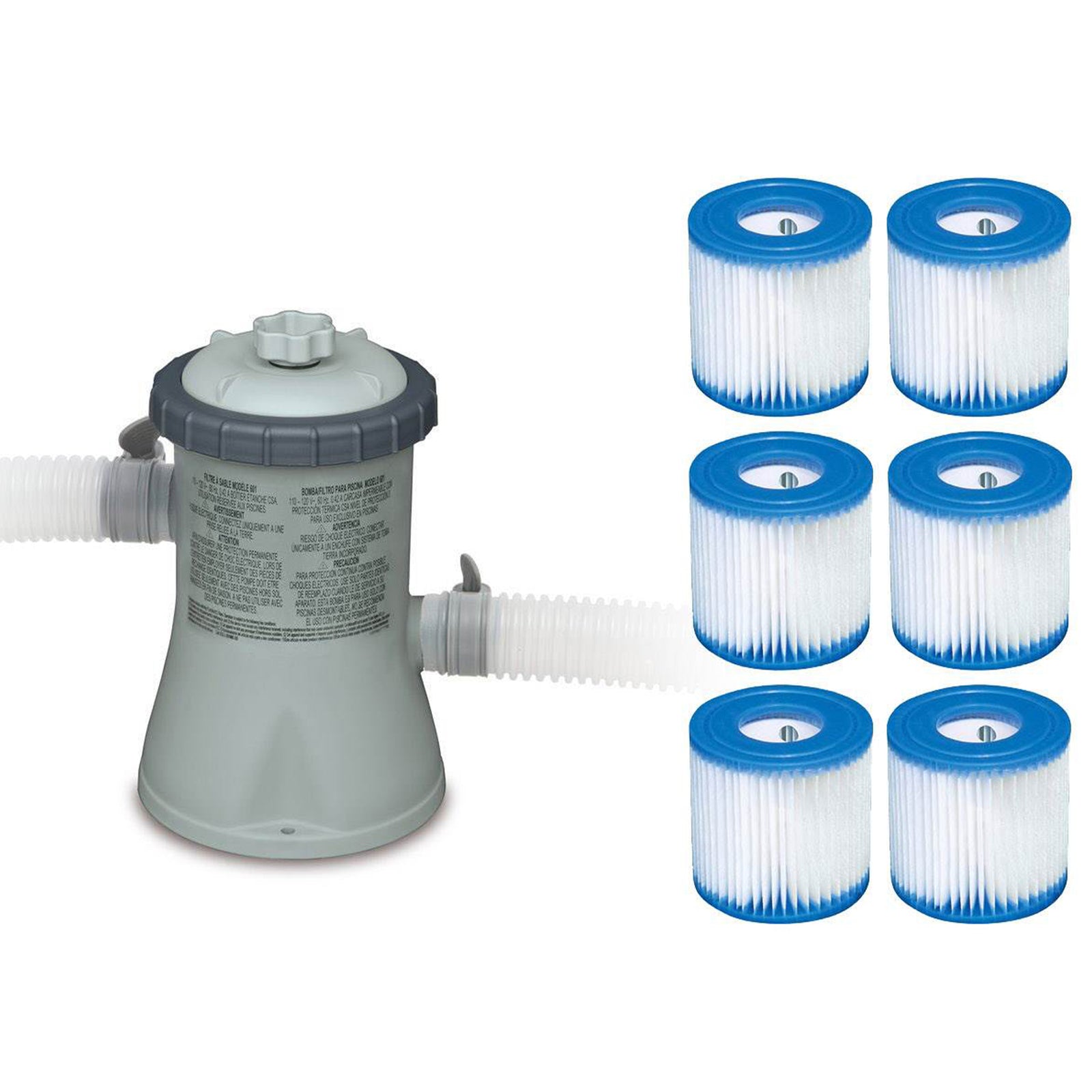 Intex 330 GPH Easy Set Pool Filter Pump with Type H Filter Cartridges (6 Pack) - VMInnovations