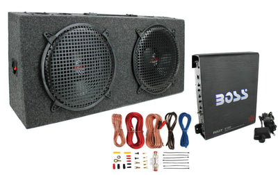 Pyramid PP12 Dual 12" 300W Subs Car Subwoofers + Monoblock R1100M Amp + Wiring
