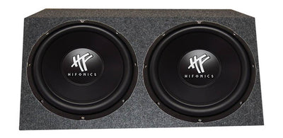 2) HIFONICS HFX12D4  12" 1600W Car DVC Subwoofers + Angled Box + Amp + Wiring