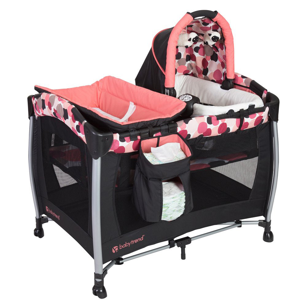 Baby Trend Resort Elite Spacious Portable Infant Play Nursery Center, Dotty Pink - VMInnovations