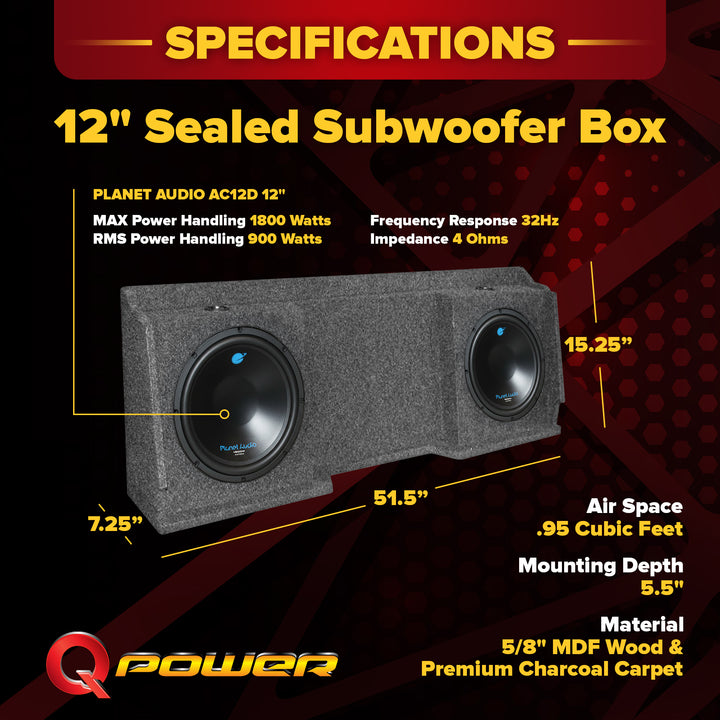 2) Planet Audio AC12D 12" 3600W Subs + GMC Chevy Silverado Ext Cab '99-06 Box - VMInnovations