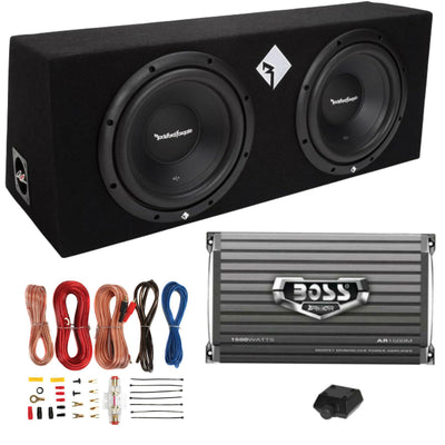 Rockford Fosgate 10" 800W Subwoofer Enclosure and Boss Amplifier w/ Wiring Kit