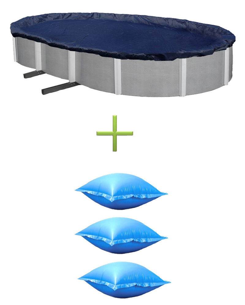 NEW Swimline 15x30 Oval Above Ground Leaf Cover + 3) Winter Closing Air Pillows