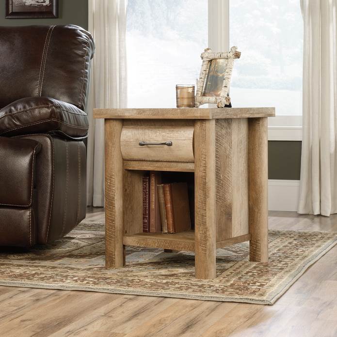 Sauder Woodworking Boone Mountain Living Room Log Cabin Side Table Oak -Open Box