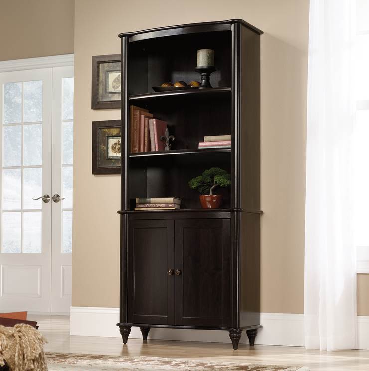 Sauder Woodworking 416775 Library w/Doors Bookcase Jamocha Dark Wood (Open Box)