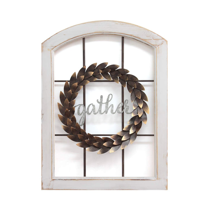 Stratton Home Decor Gather Bronze Wreath Window Wall Decor, White (Used)