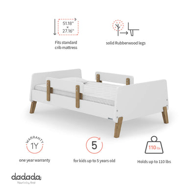 dadada Muse Low Profile Toddler Bed w/2 Removeable Side Rails, White (Open Box) - VMInnovations
