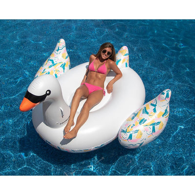 Swimline Giant Inflatable Mega 76" Swan Swimming Pool Water Float Raft, Gold