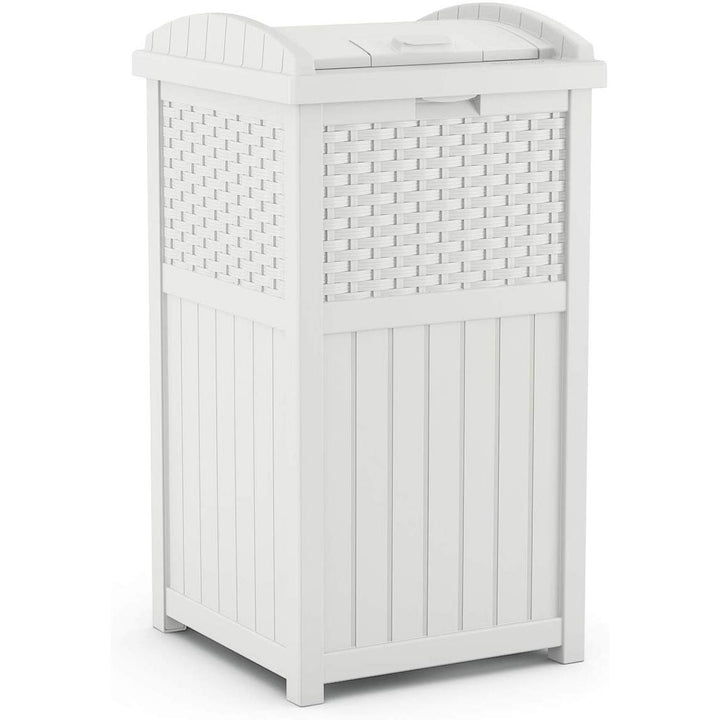 Suncast GHW1732WH Trashcan Hideaway Outdoor 33 Gallon Garbage Waste Bin, White