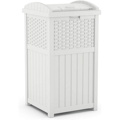 Suncast Wicker Resin Outdoor Hideaway Trash Can Bin with Latching Lid (2 Pack) - VMInnovations