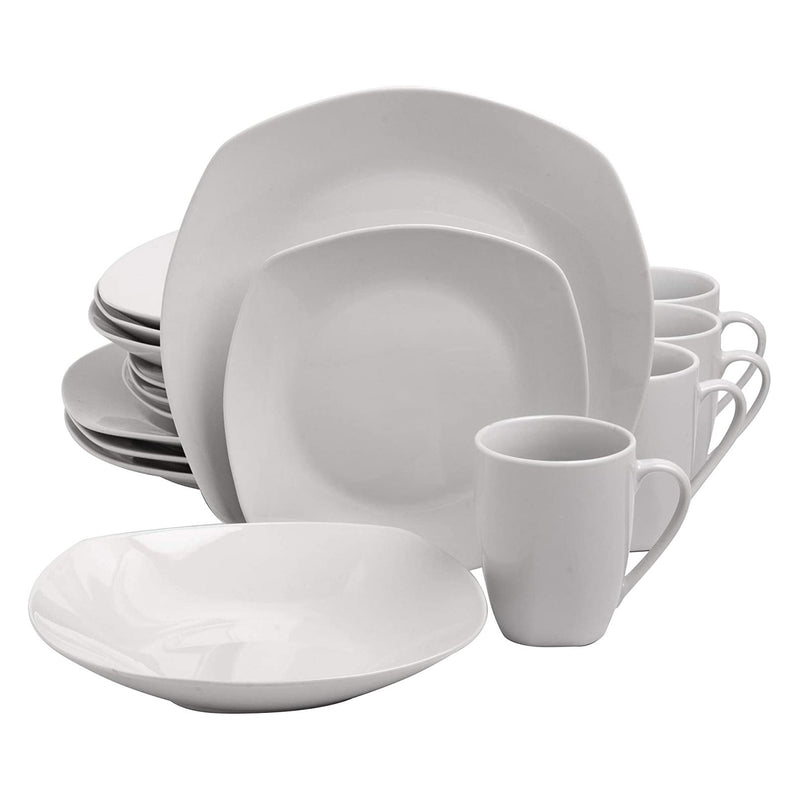 Gibson Porcelain 16 Piece Dinnerware Set Plates, Bowls, & Mugs, Classic Pearl