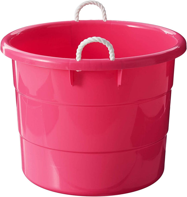 Homz Plastic 18 Gal Utility Bucket Tub w/ Rope Handle, Pink (2 Pack)