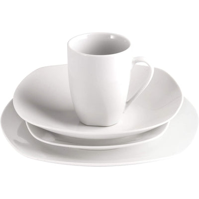 Gibson Porcelain 16 Pc Dinnerware Set Plates, Bowls, and Mugs, Pearl (2 Pack)