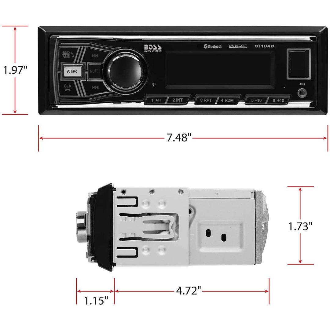 Boss 611UAB Single Din USB/SD AUX Bluetooth Multimedia Radio Car Stereo Receiver - VMInnovations