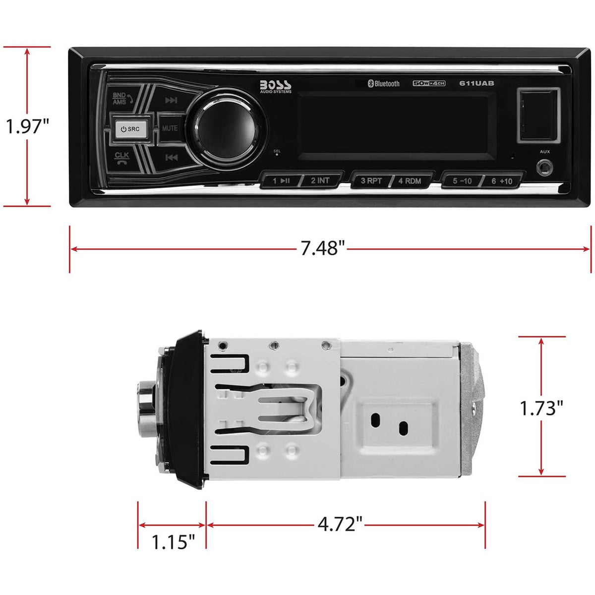 Boss 611UAB Single Din USB/SD AUX Bluetooth Radio Car Stereo Receiver (2 Pack) - VMInnovations