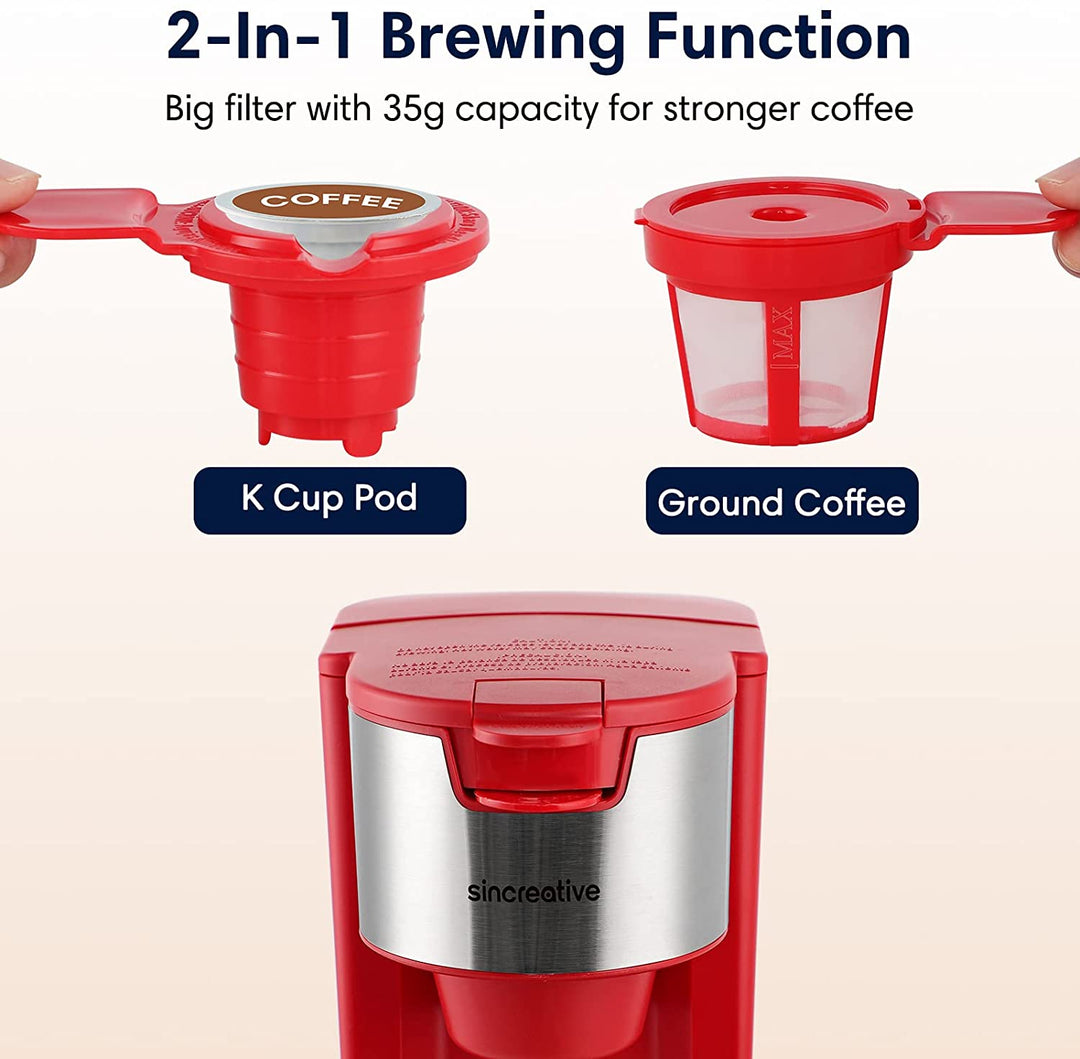 Single Serve Coffee Maker Cappuccino Machine with Milk Frother, Red (Used)