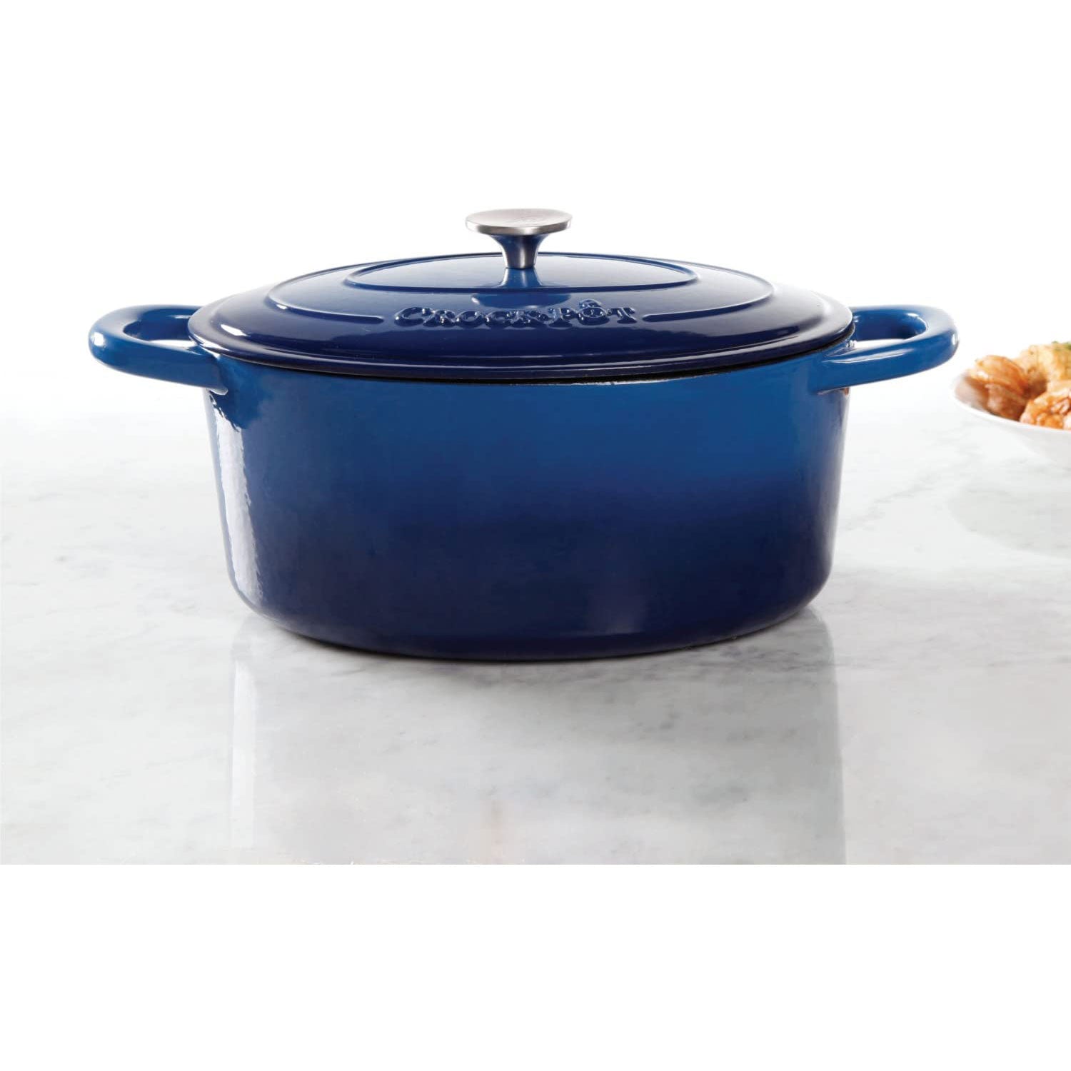 Crock-Pot 7 Quart Enamel Cast Iron Covered Dutch Oven Slow Cooker, Blue (Used) - VMInnovations