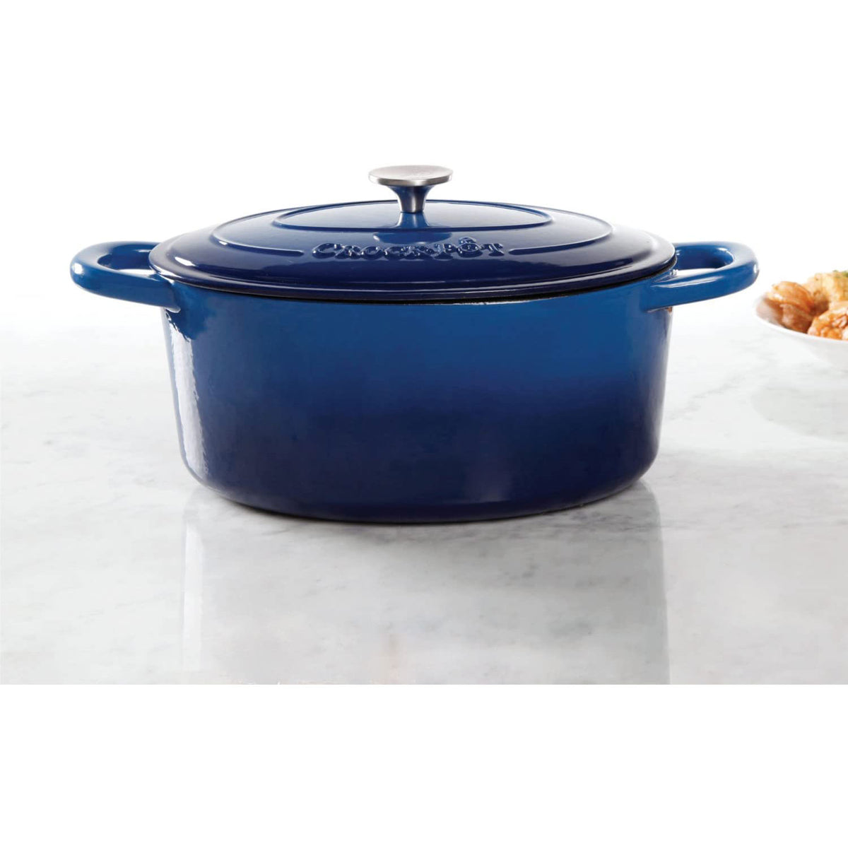 Crock-Pot 7 Quart Oval Enamel Cast Iron Covered Dutch Oven Slow Cooker, Blue