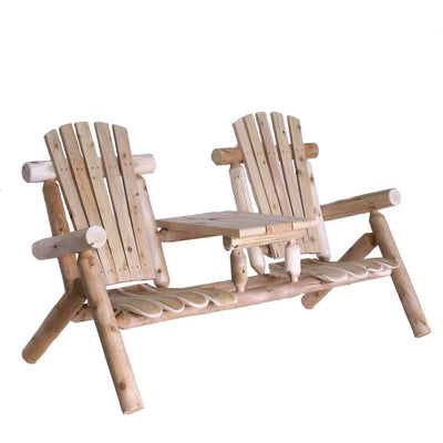 Lakeland Mills Outdoor Patio Northern White Cedar Log Tete-A-Tete Chair, Natural